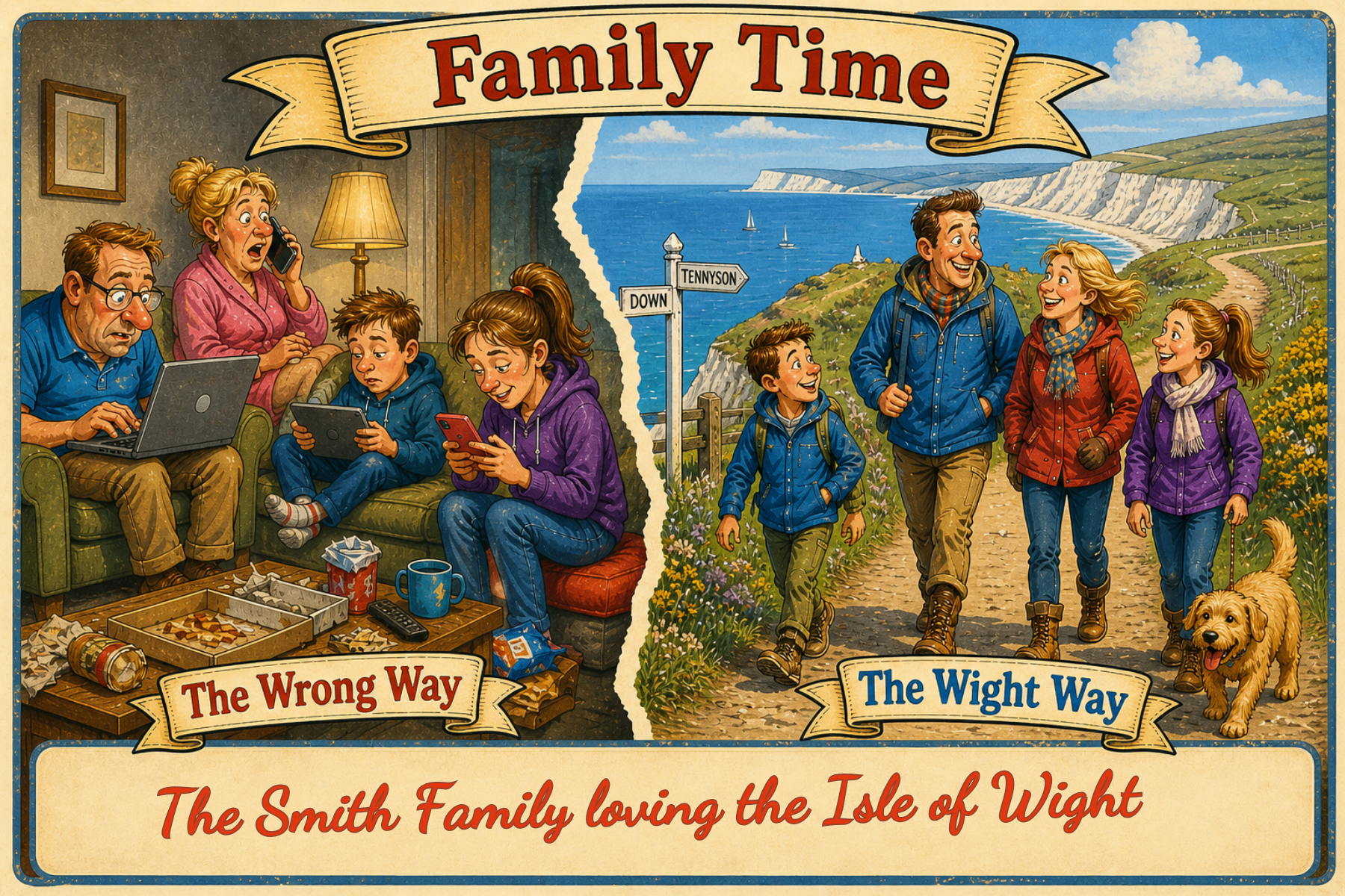 Vintage Isle of Wight postcard: Family Time