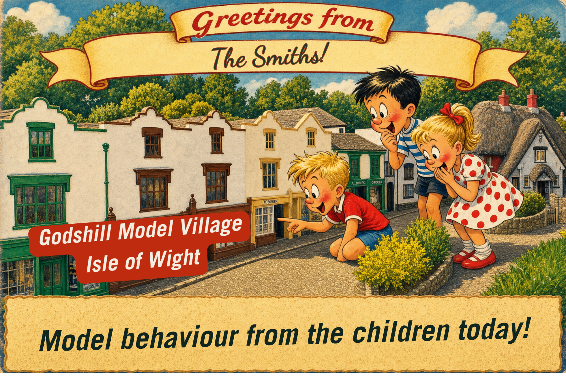 Vintage Isle of Wight postcard: Godshill Model Village