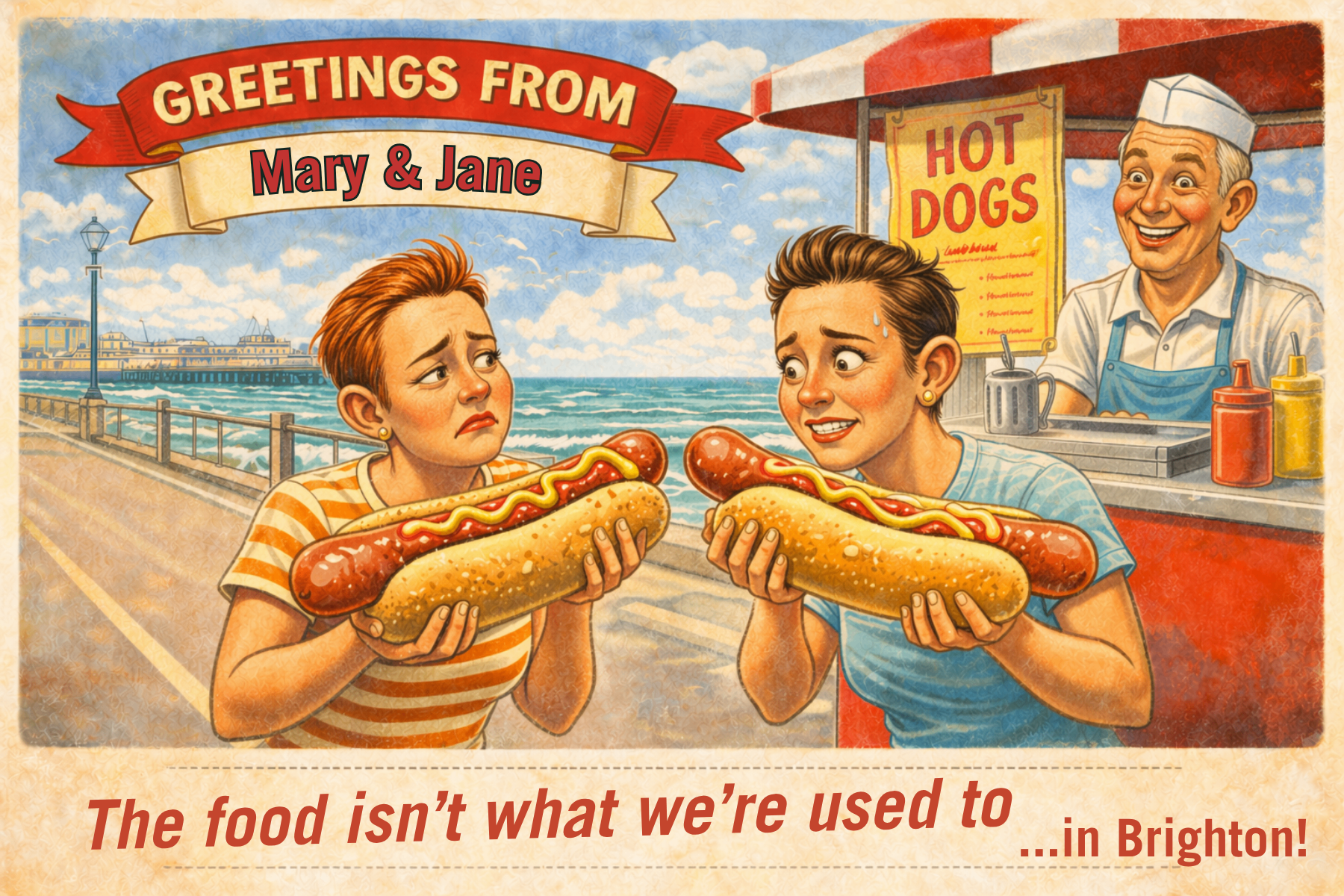 Vintage seaside postcard from Not What We're Used To