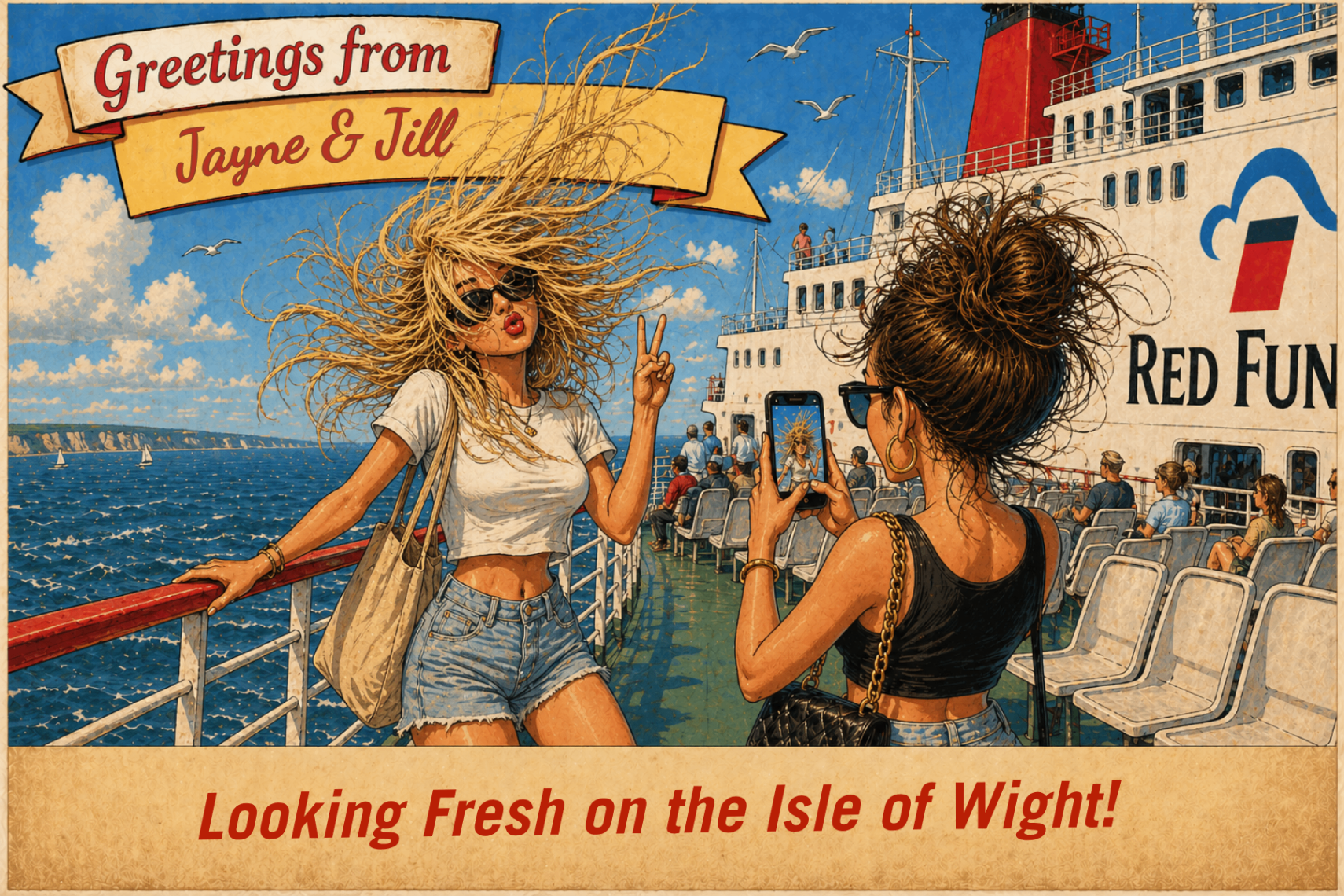 Vintage Isle of Wight postcard: Red Funnel