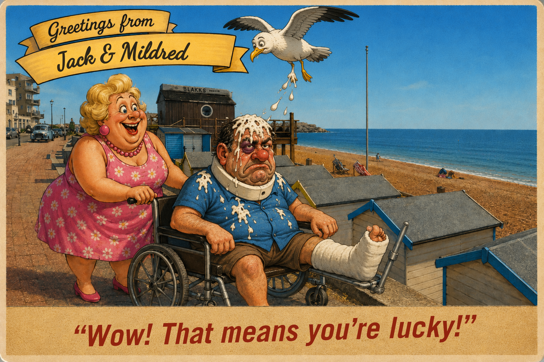 Vintage seaside postcard from Lucky Seagull