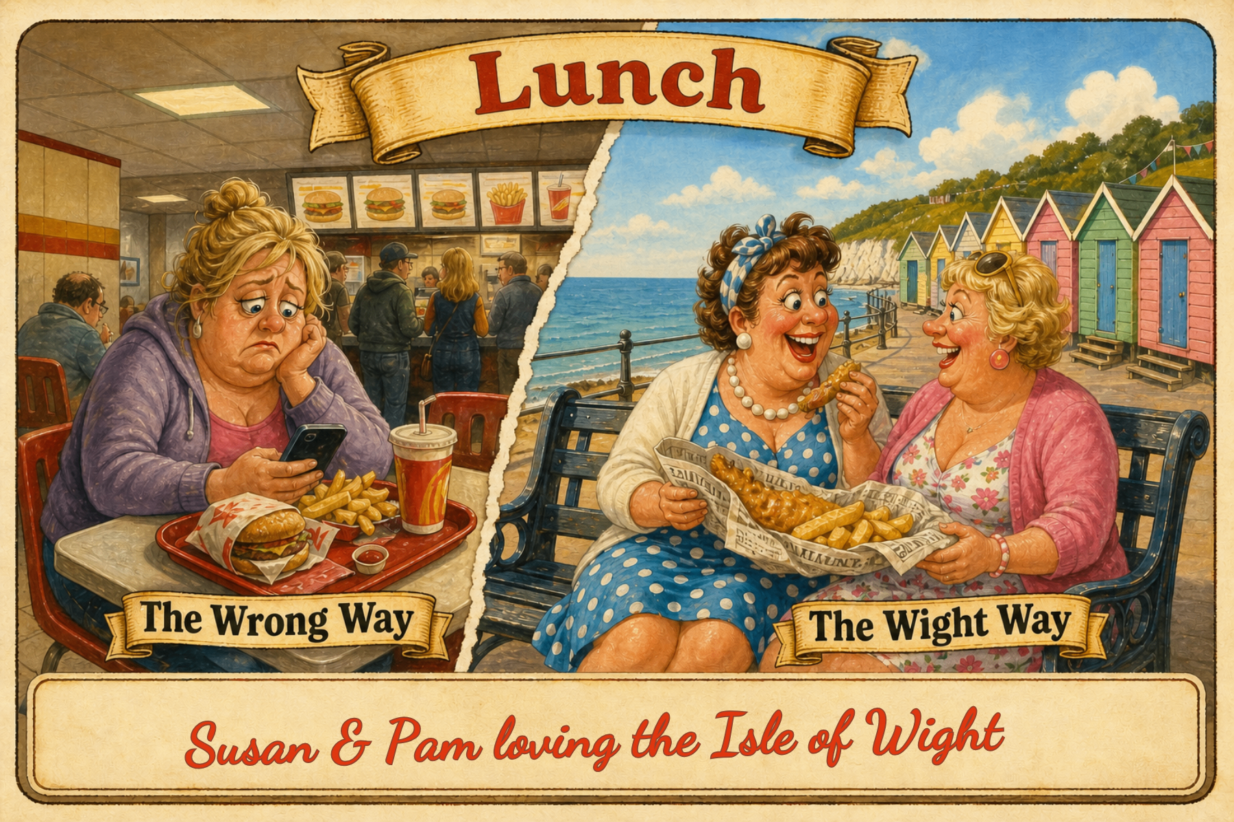 Vintage Isle of Wight postcard: Lunch