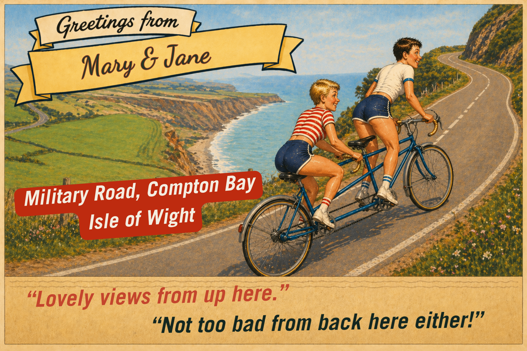 Vintage Isle of Wight postcard: Military Road
