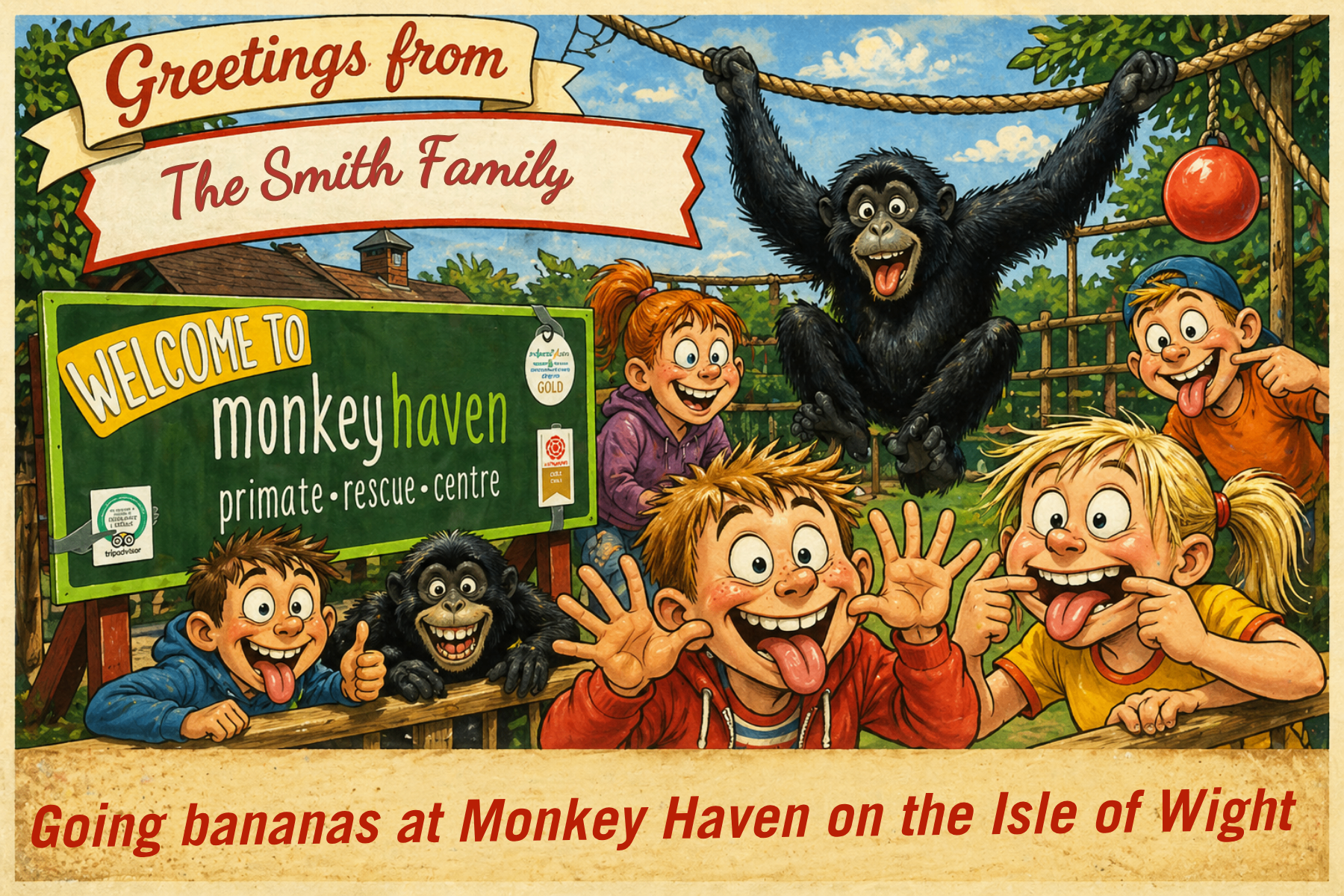 Vintage Isle of Wight postcard: Monkey Haven
