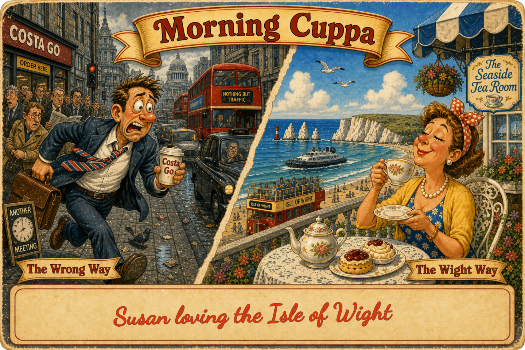 Vintage Isle of Wight postcard: Morning Cuppa