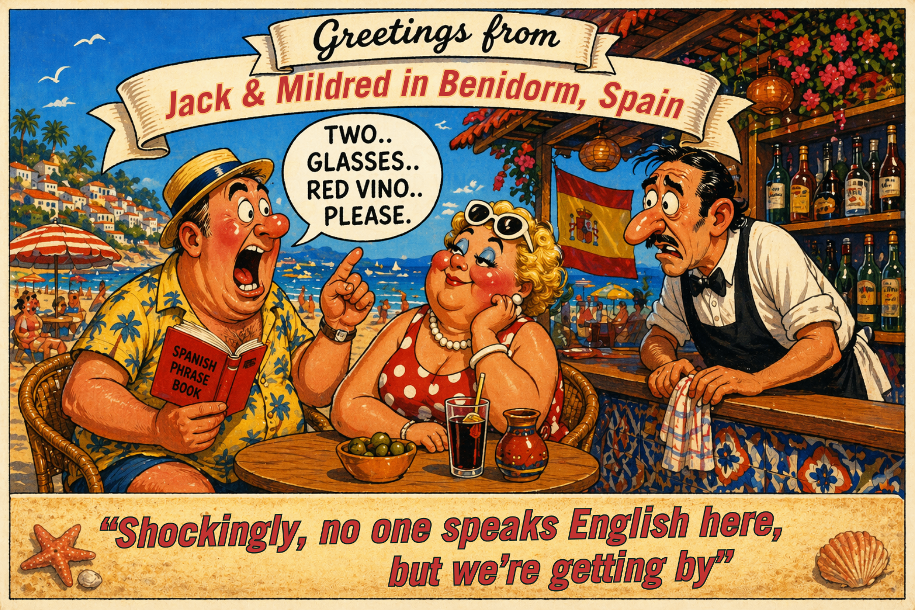Vintage seaside postcard from No One Speaks English
