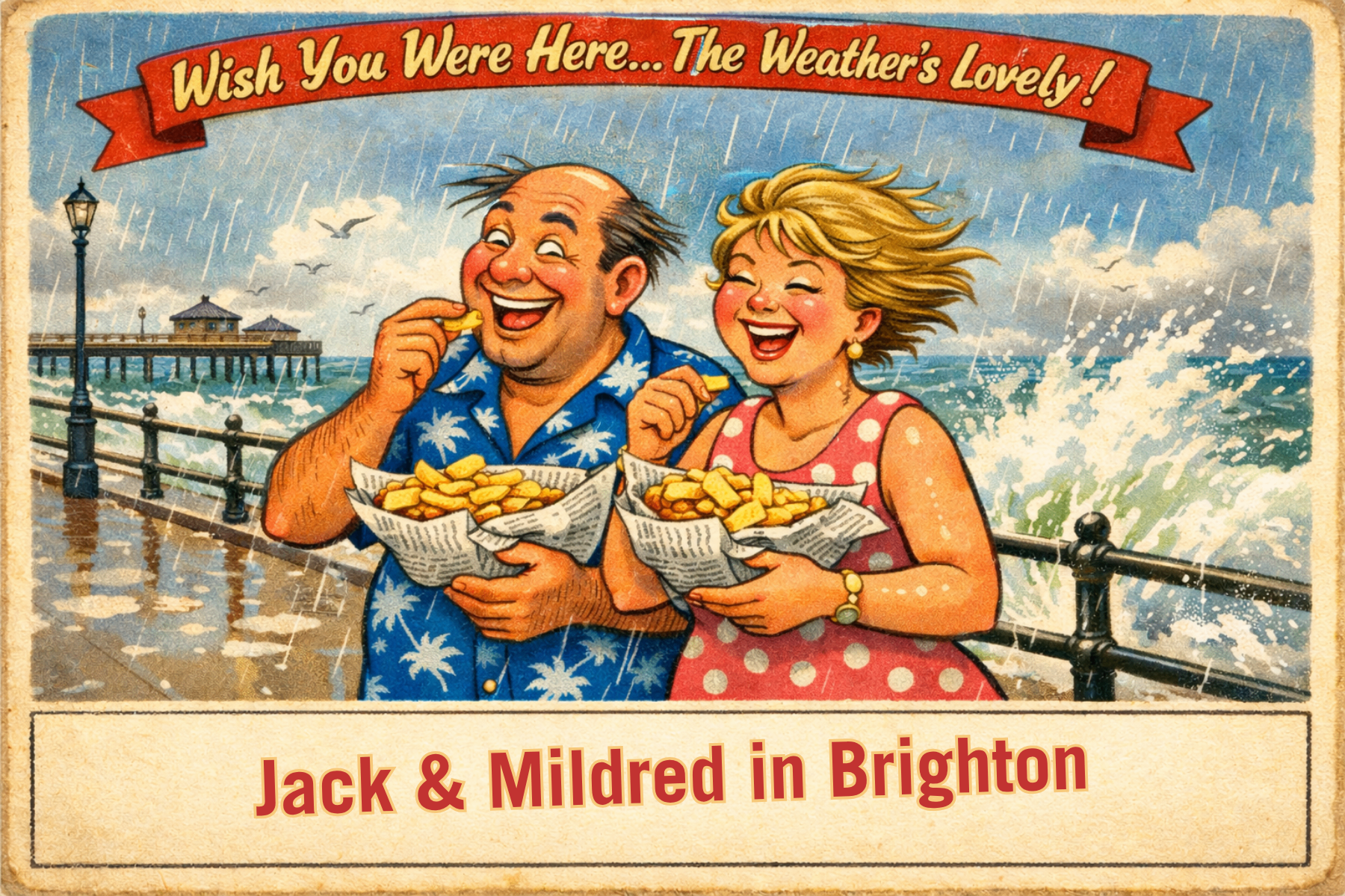 Vintage seaside postcard from Proper British Chips