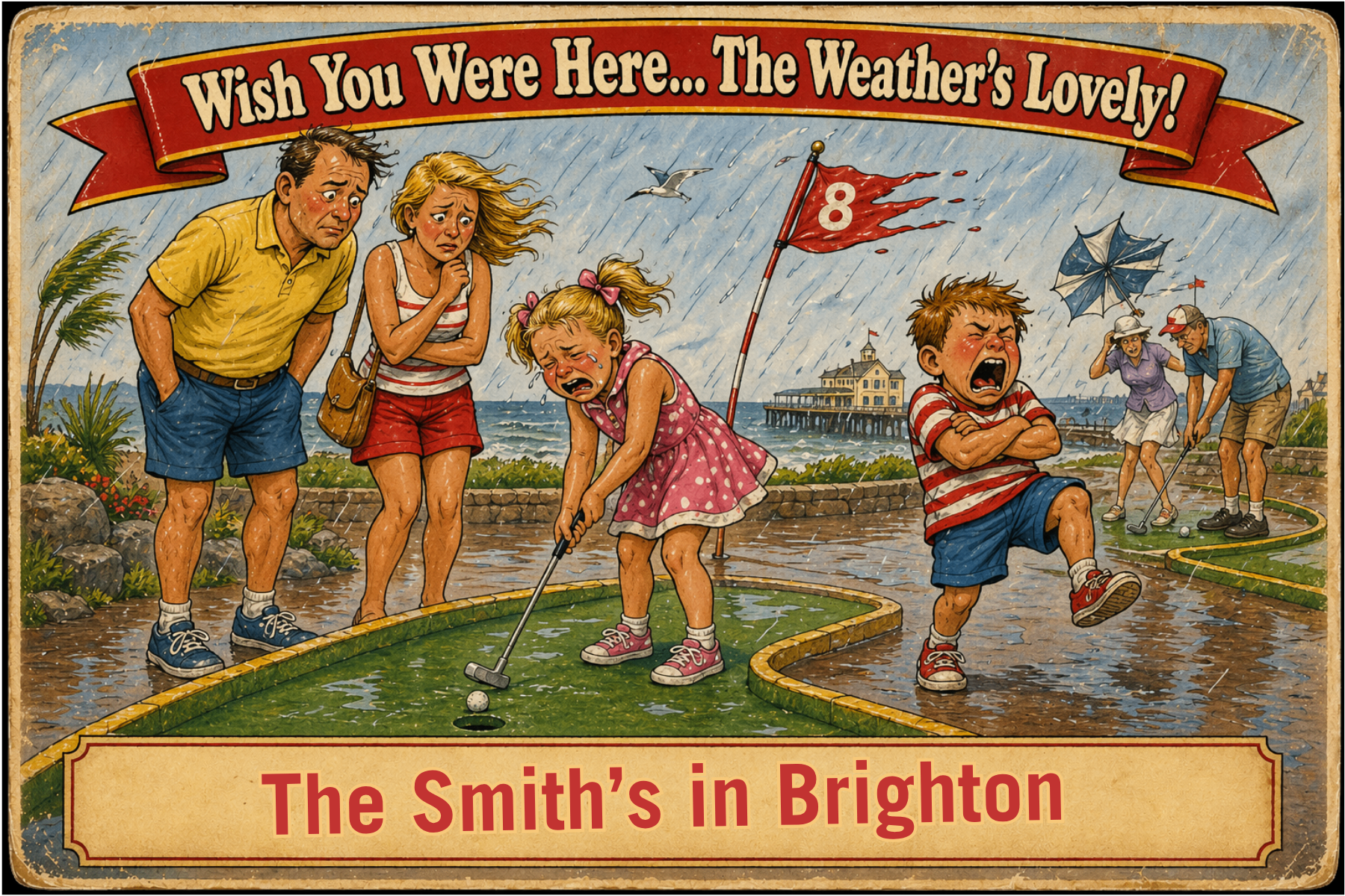 Vintage seaside postcard from Proper British Golf