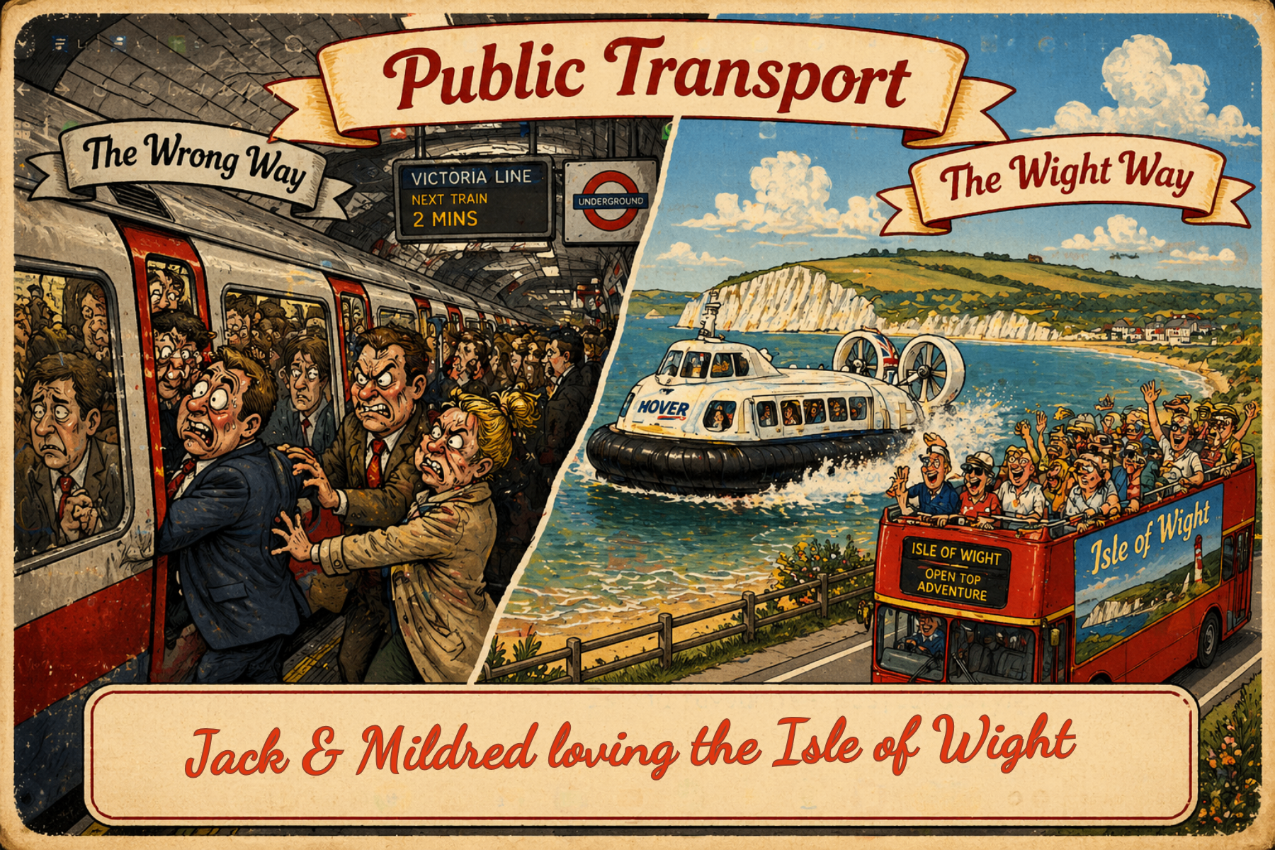 Vintage Isle of Wight postcard: Public Transport