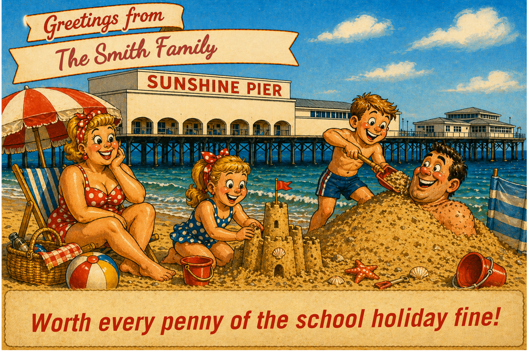Vintage seaside postcard from School Fine