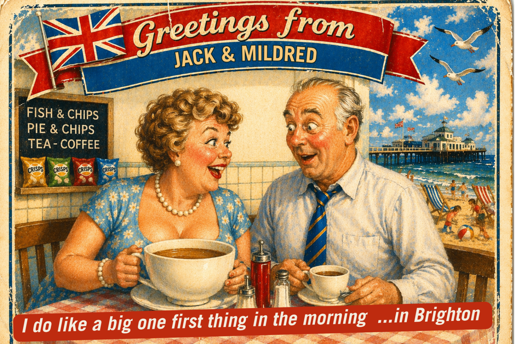 Vintage seaside postcard from A Big One in The Morning