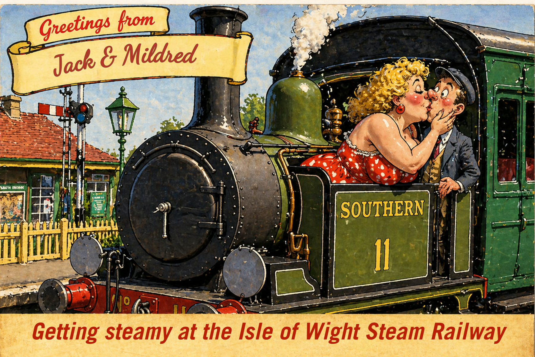 Vintage Isle of Wight postcard: Steam Railway #2