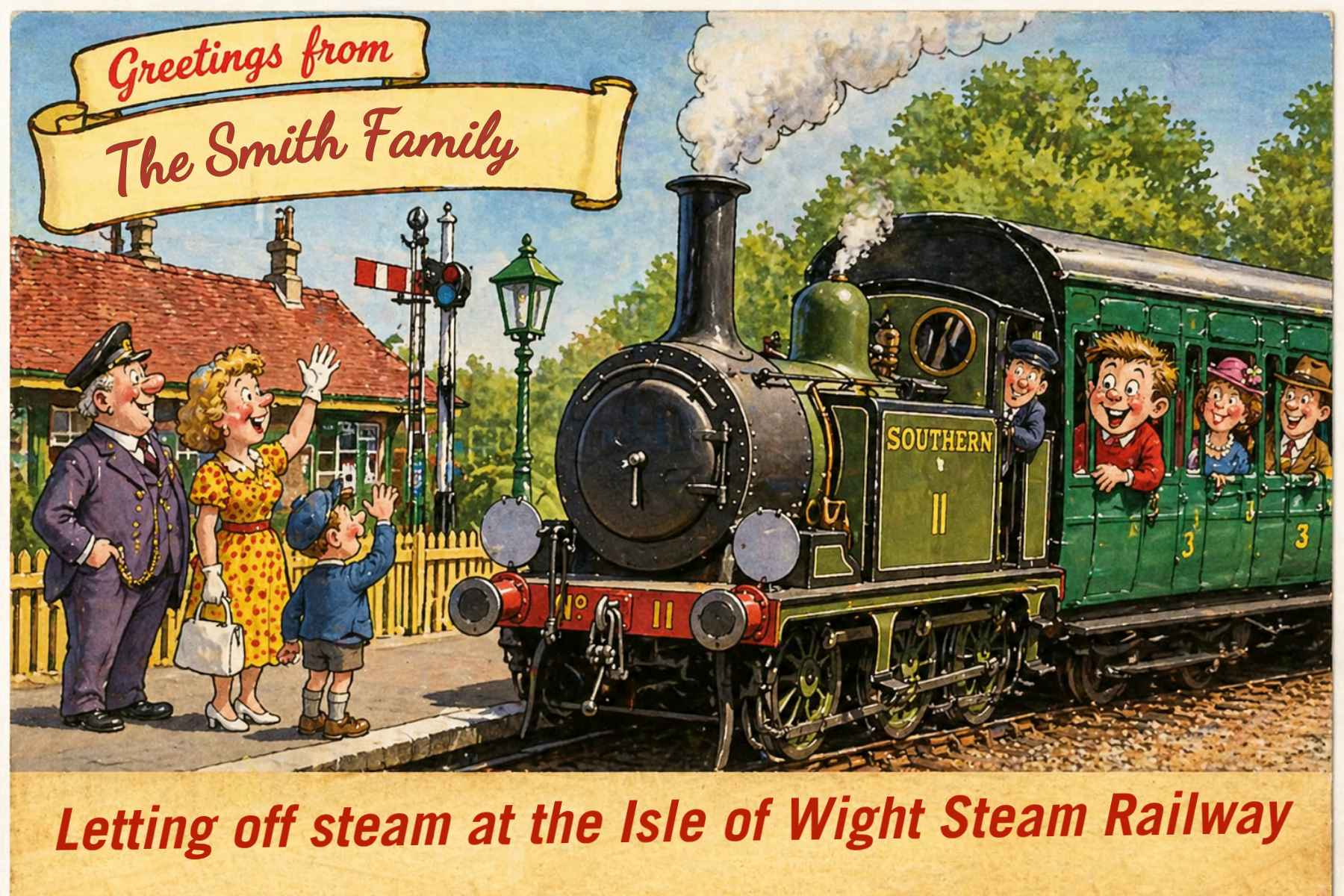 Vintage Isle of Wight postcard: Steam Railway